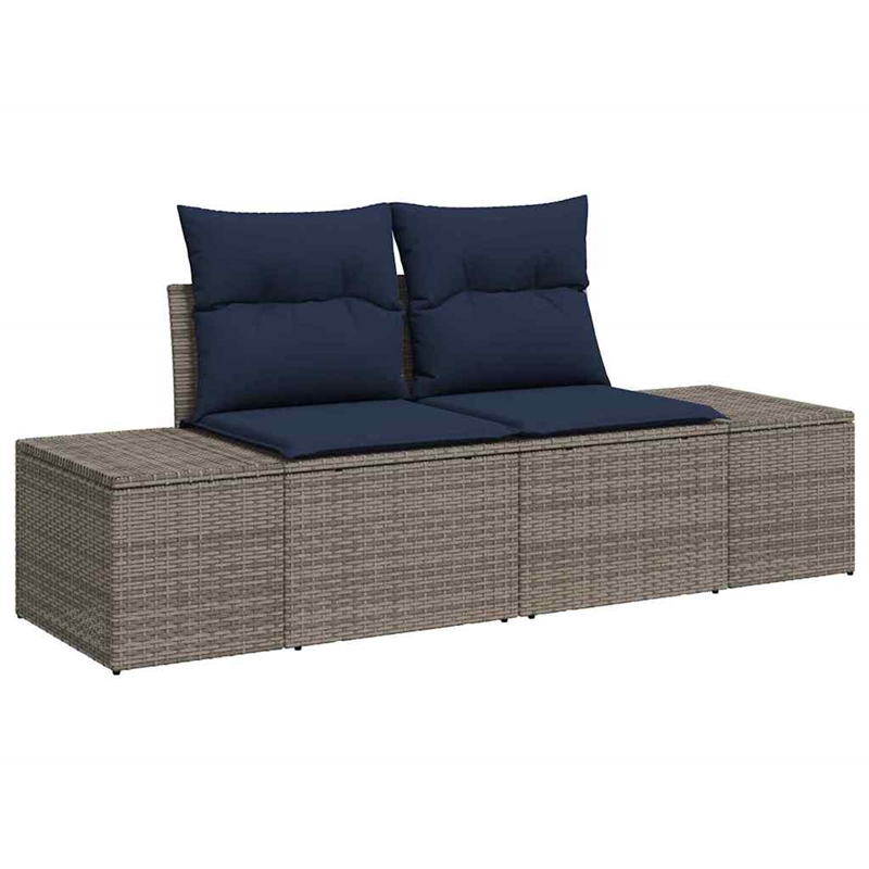 vidaXL Gray Poly Rattan Garden Sofa With Cushions in Navy Blue