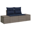 vidaXL Gray Poly Rattan Garden Sofa With Cushions in Navy Blue