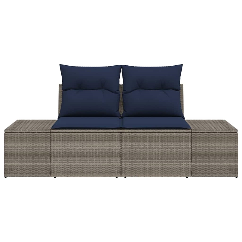 vidaXL Gray Poly Rattan Garden Sofa With Cushions in Navy Blue