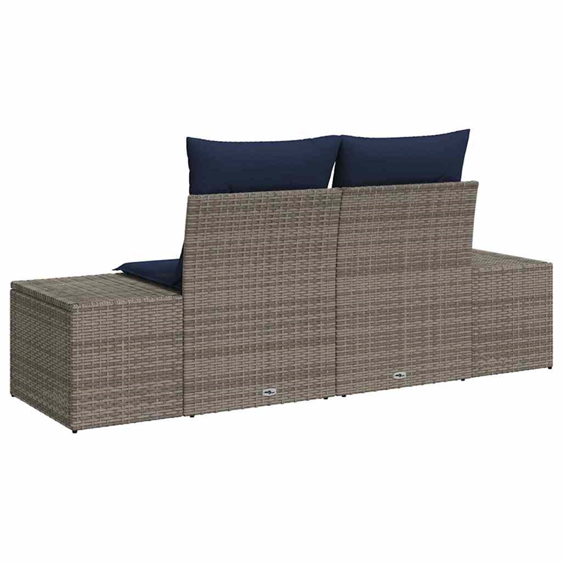vidaXL Gray Poly Rattan Garden Sofa With Cushions in Navy Blue