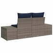 vidaXL Gray Poly Rattan Garden Sofa With Cushions in Navy Blue