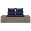 vidaXL Gray Poly Rattan Garden Sofa With Cushions in Navy Blue