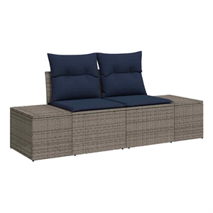 vidaXL Gray Poly Rattan Garden Sofa With Cushions in Navy Blue