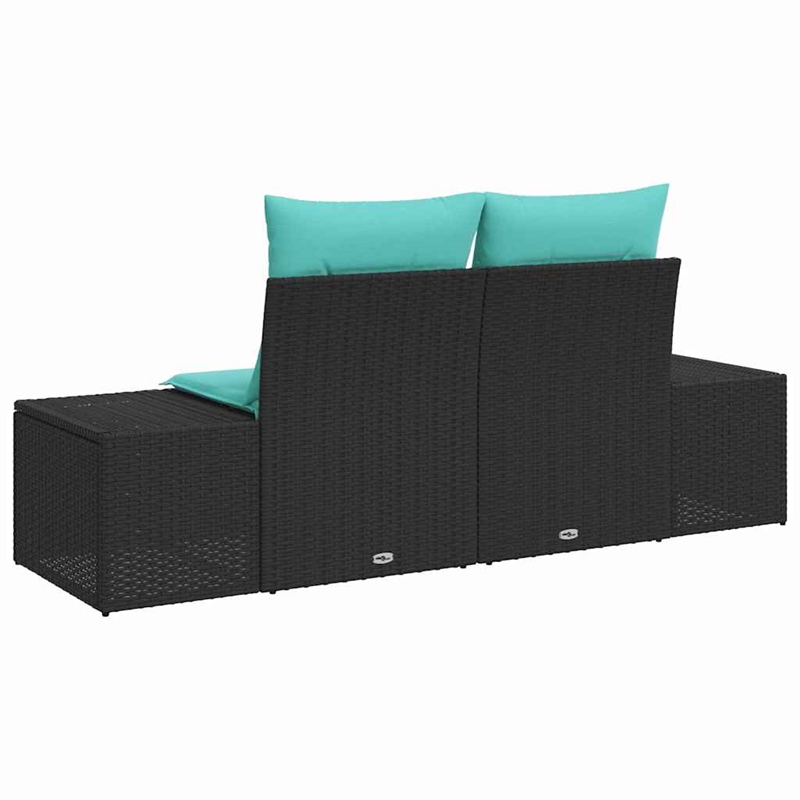 vidaXL Black Poly Rattan Garden Sofa With Cushions in Turquoise