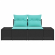 vidaXL Black Poly Rattan Garden Sofa With Cushions in Turquoise