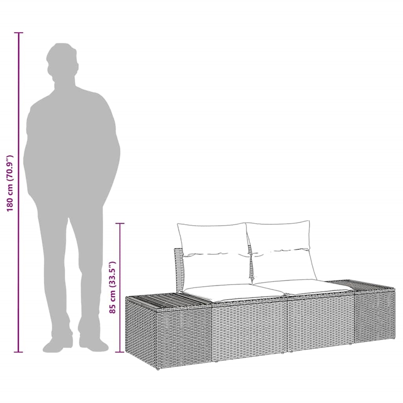 vidaXL Black Poly Rattan Garden Sofa With Cushions in Turquoise