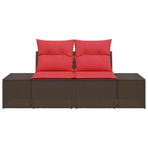 vidaXL Brown Poly Rattan Garden Sofa With Cushions in Red