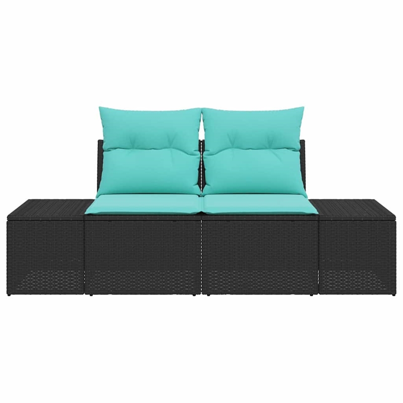 vidaXL Black Poly Rattan Garden Sofa With Cushions in Turquoise
