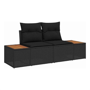 vidaXL Poly Rattan Garden Sofa With Cushion in Black