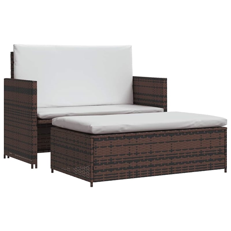 vidaXL 2-Seater Modular PE Rattan Outdoor Furniture Set in Brown