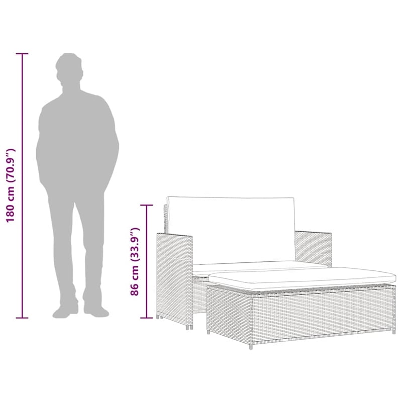 vidaXL 2-Seater Modular PE Rattan Outdoor Furniture Set in Brown