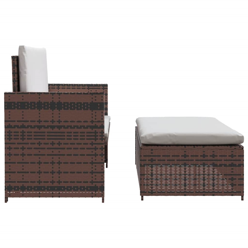 vidaXL 2-Seater Modular PE Rattan Outdoor Furniture Set in Brown