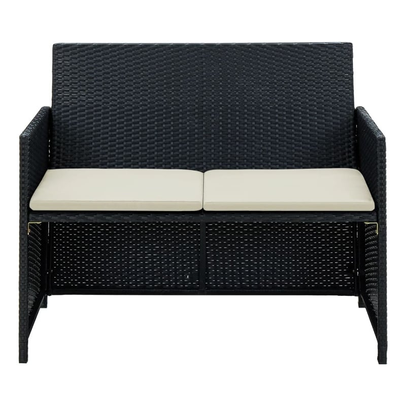 vidaXL 2-Seater Poly Rattan And Powder-Coated Steel And Polyester Sofa in Black