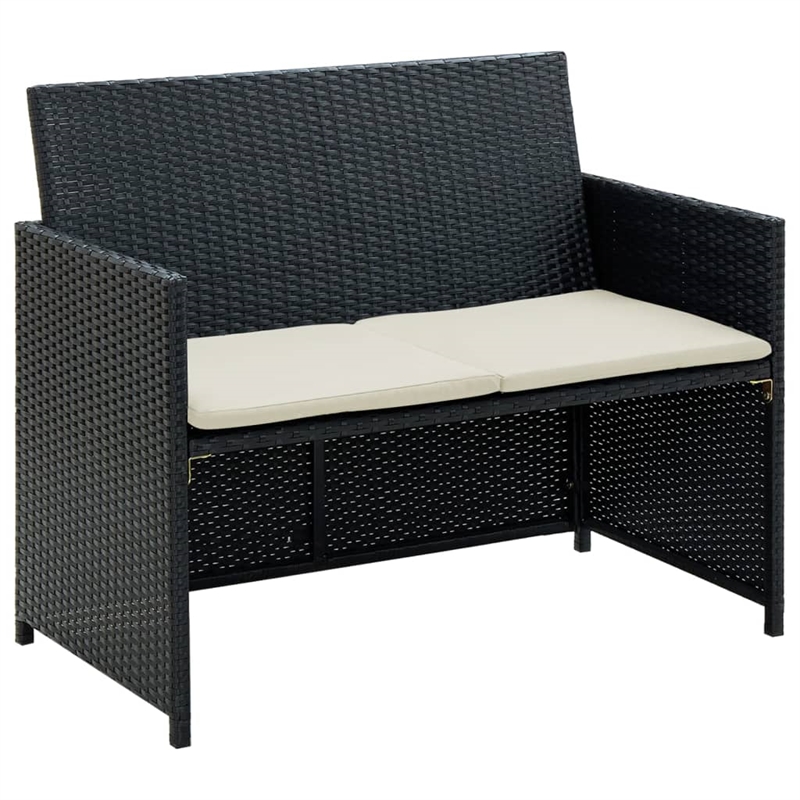 vidaXL 2-Seater Poly Rattan And Powder-Coated Steel And Polyester Sofa in Black