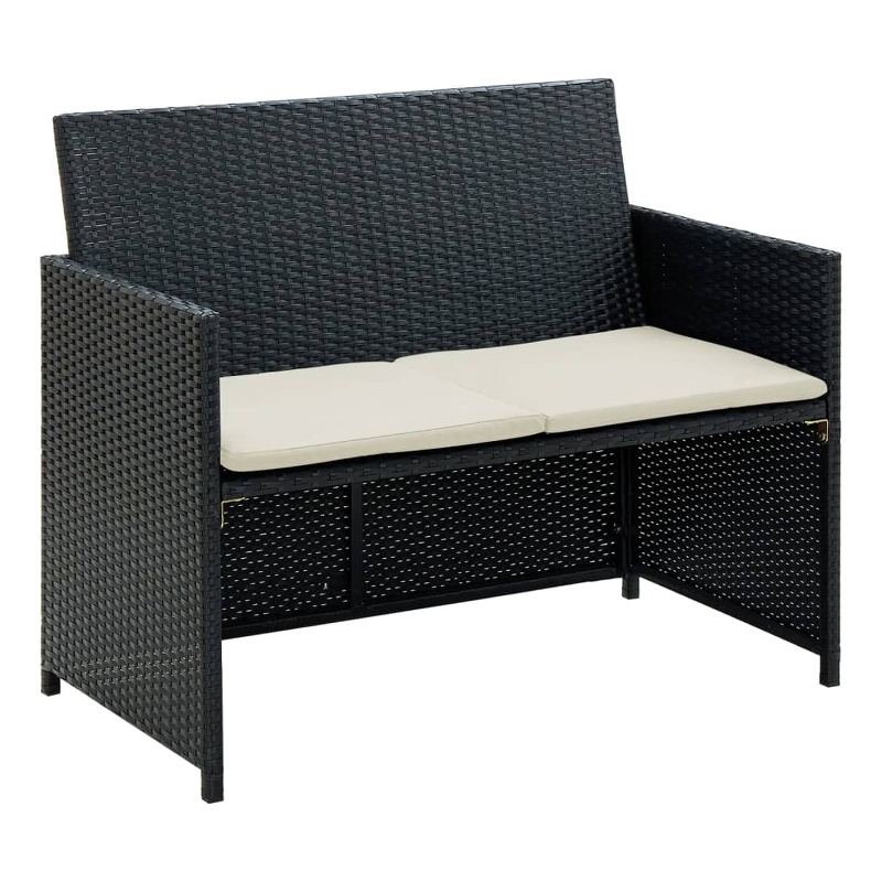 vidaXL 2-Seater Poly Rattan And Powder-Coated Steel And Polyester Sofa in Black