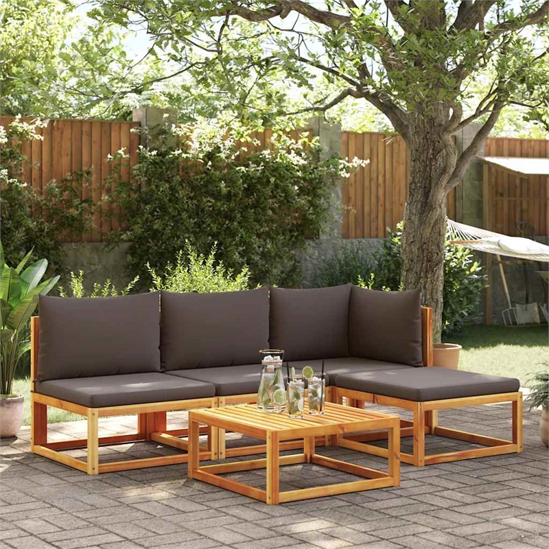 vidaXL Acacia Wood And Rope Garden Armless Sofa With Cushions in Gray