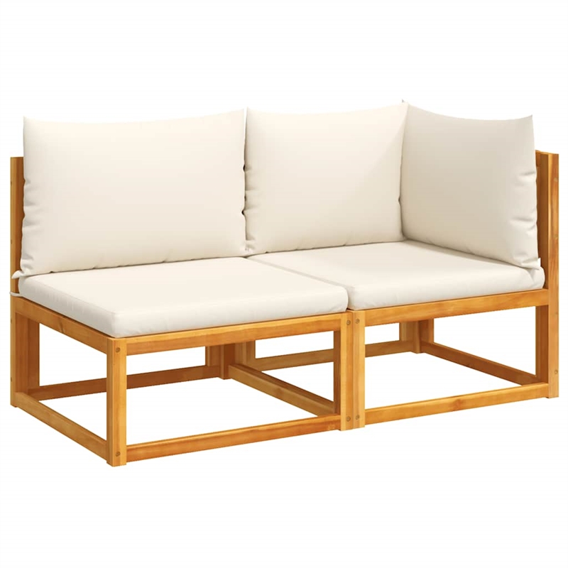vidaXL 2-Seater Acacia Wood And Rope Garden Sofa With Cushions in Cream