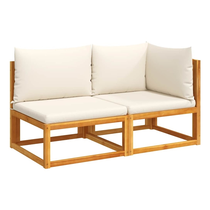 vidaXL 2-Seater Acacia Wood And Rope Garden Sofa With Cushions in Cream