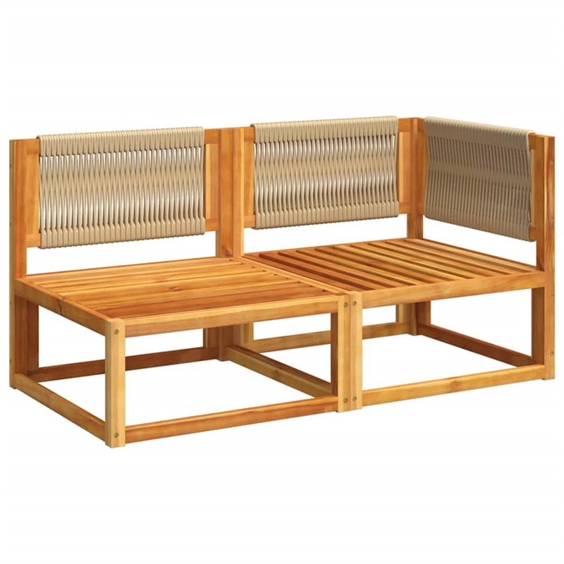 vidaXL 2-Seater Acacia Wood And Rope Garden Sofa With Cushions in Cream