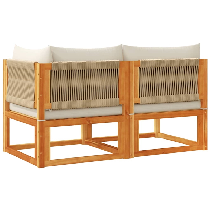 vidaXL 2-Seater Acacia Wood And Rope Garden Sofa With Cushions in Cream