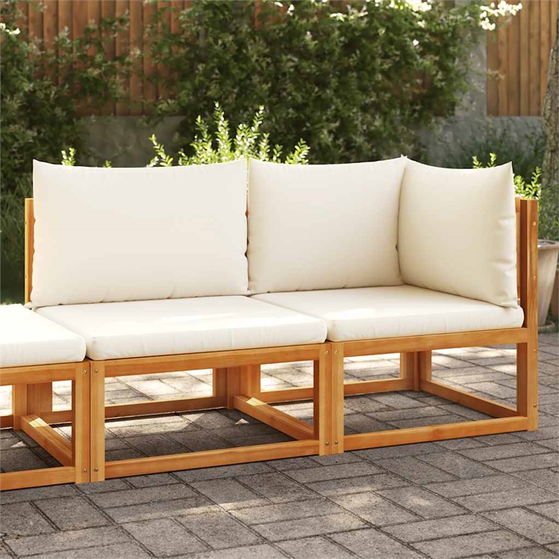 vidaXL 2-Seater Acacia Wood And Rope Garden Sofa With Cushions in Cream