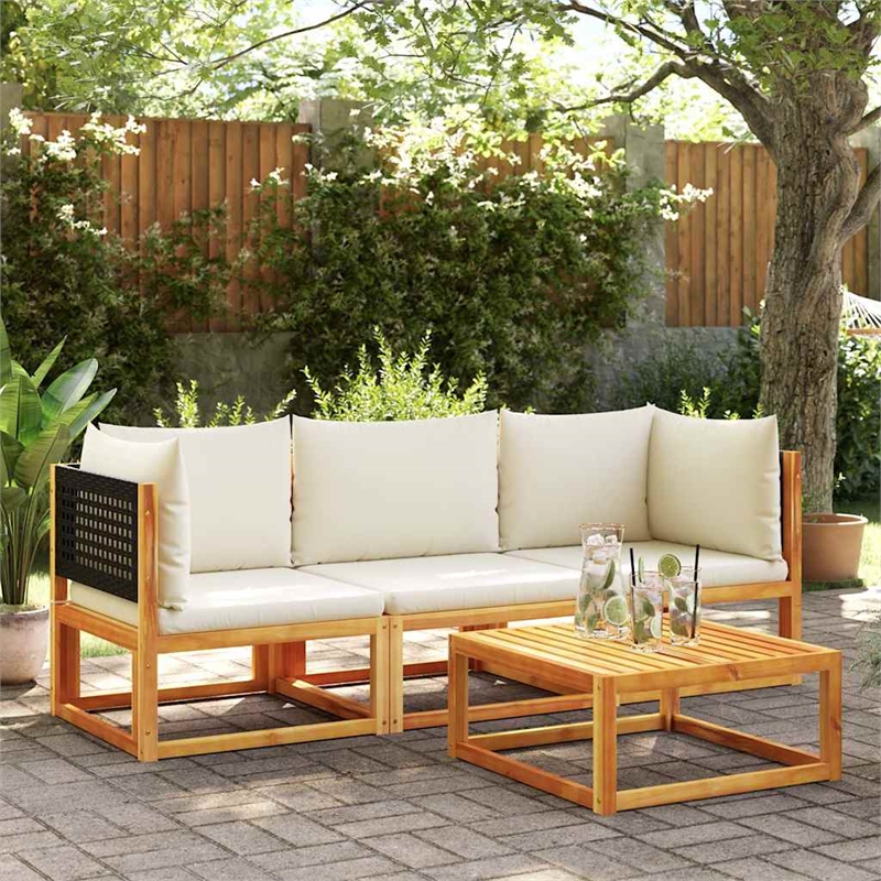 vidaXL Medium Modular Solid Acacia Wood Garden Sofa in Black