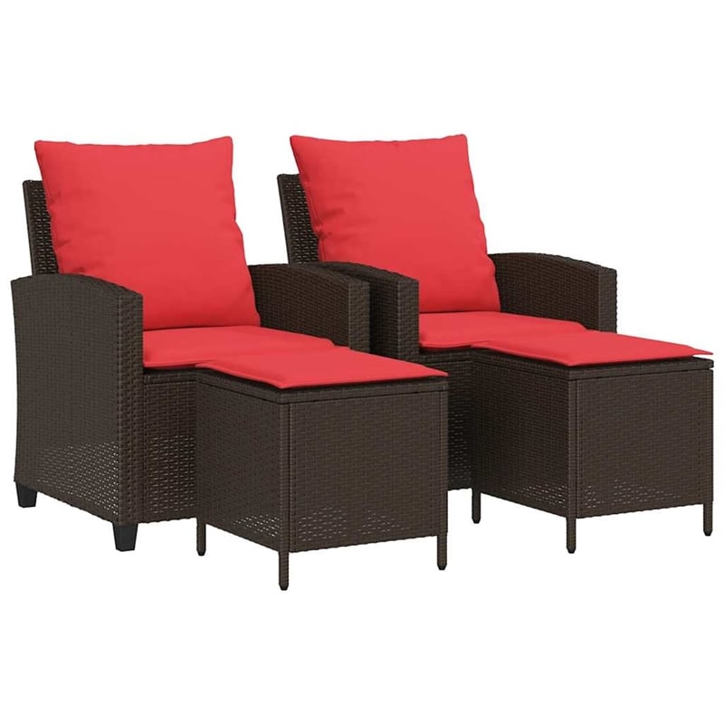 vidaXL 4 Pcs Patio Sofa Set With Cushions in Red and Brown Poly Rattan