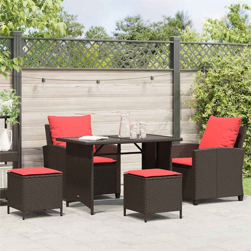 vidaXL 4 Pcs Patio Sofa Set With Cushions in Red and Brown Poly Rattan