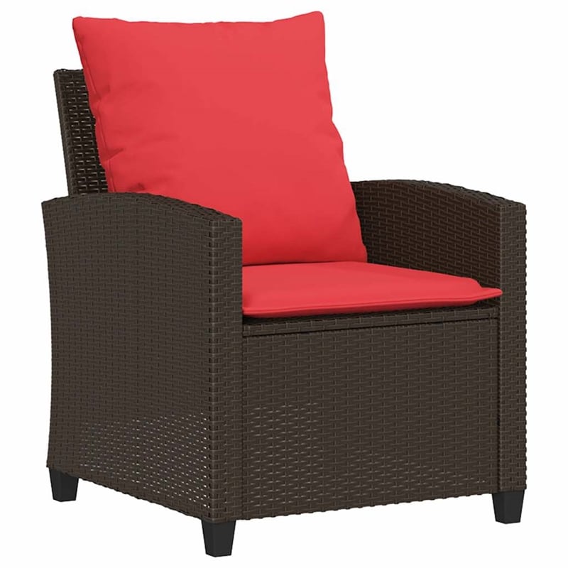 vidaXL 4 Pcs Patio Sofa Set With Cushions in Red and Brown Poly Rattan