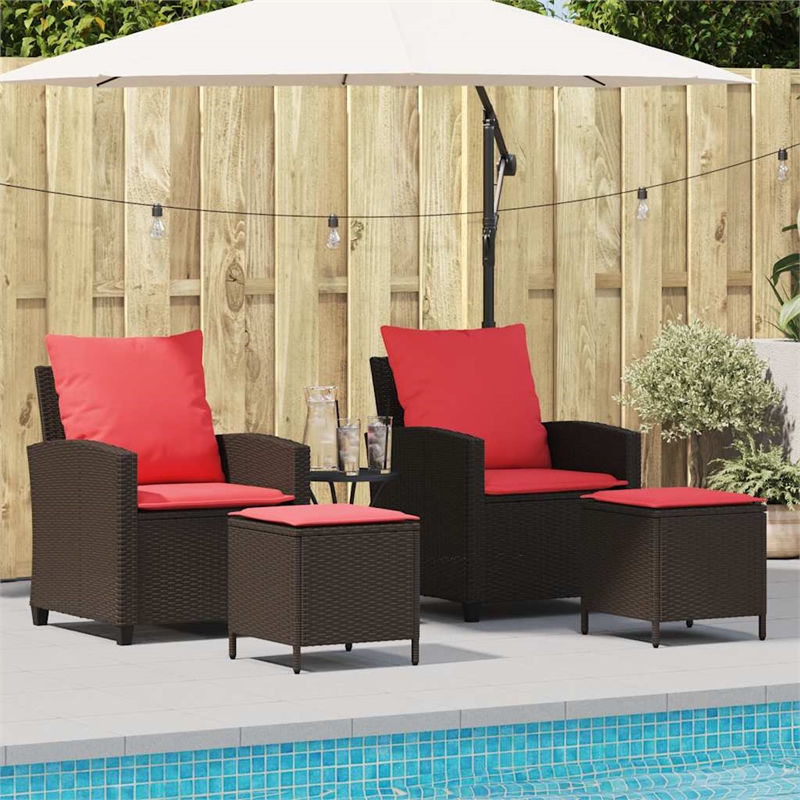 vidaXL 4 Pcs Patio Sofa Set With Cushions in Red and Brown Poly Rattan