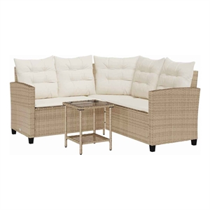 vidaXL PE Rattan And Powder-Coated Steel And Tempered Glass Garden Sofa in Beige