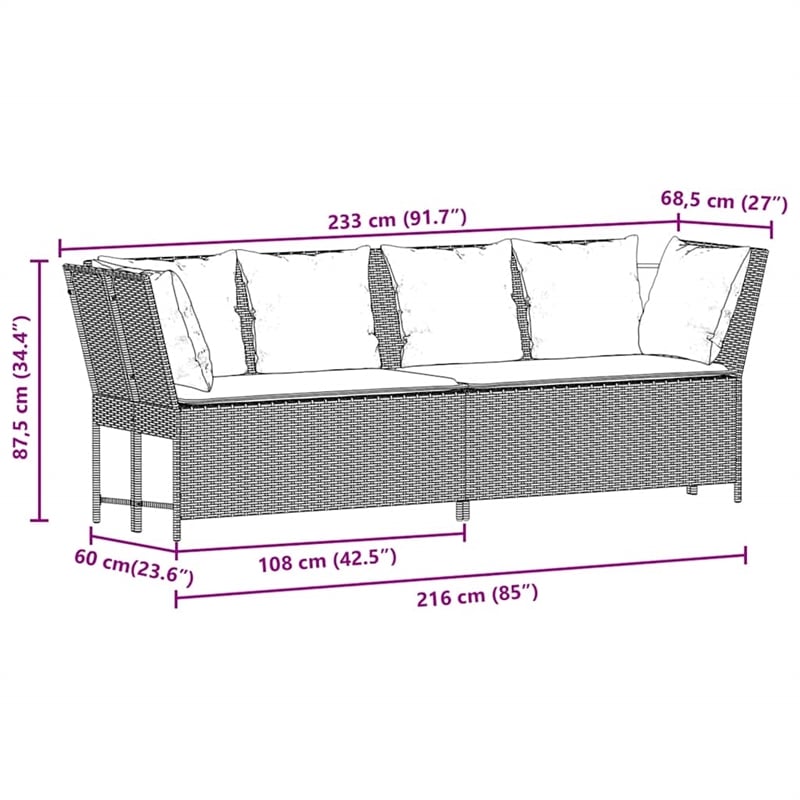 vidaXL Large Modular PE Rattan Garden Sofa in Black