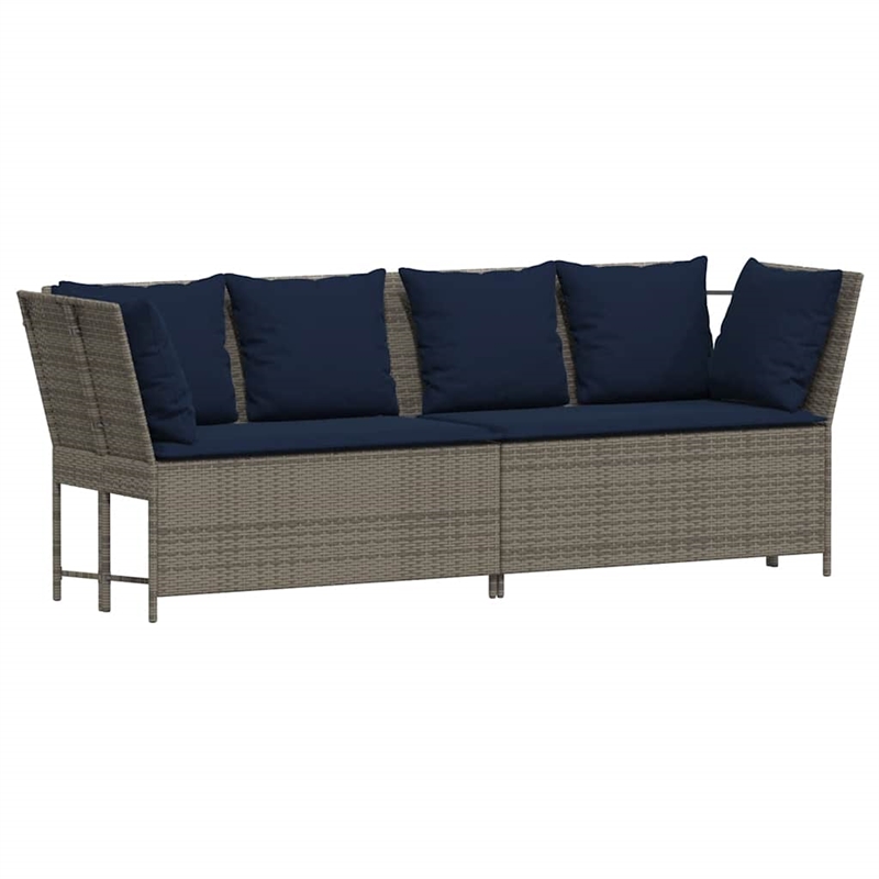 vidaXL Patio Sofa with Cushions in Navy Blue and Grey Poly Rattan