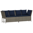 vidaXL Patio Sofa with Cushions in Navy Blue and Grey Poly Rattan