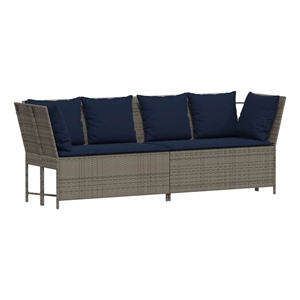 vidaXL Patio Sofa with Cushions in Navy Blue and Grey Poly Rattan