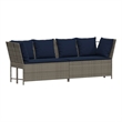 vidaXL Patio Sofa with Cushions in Navy Blue and Grey Poly Rattan