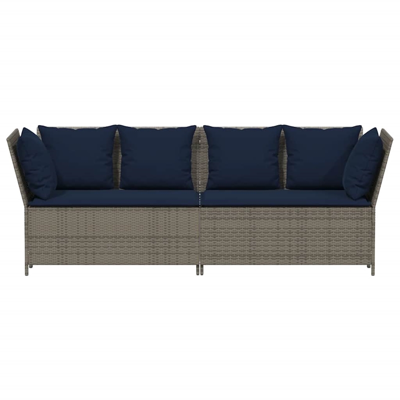 vidaXL Patio Sofa with Cushions in Navy Blue and Grey Poly Rattan