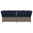 vidaXL Patio Sofa with Cushions in Navy Blue and Grey Poly Rattan