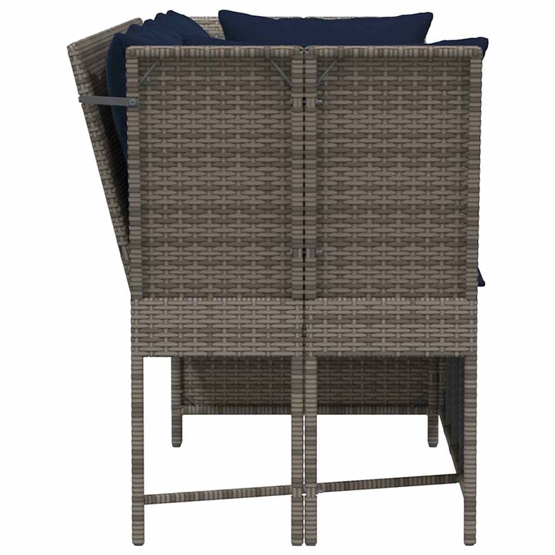 vidaXL Patio Sofa with Cushions in Navy Blue and Grey Poly Rattan