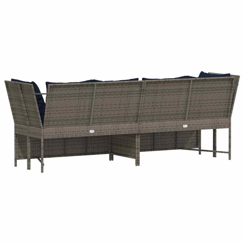 vidaXL Patio Sofa with Cushions in Navy Blue and Grey Poly Rattan