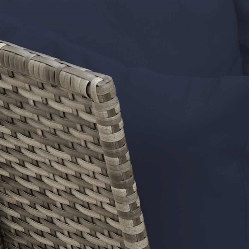 vidaXL Patio Sofa with Cushions in Navy Blue and Grey Poly Rattan