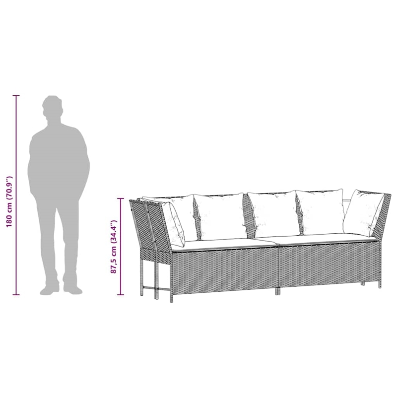 vidaXL Patio Sofa with Cushions in Navy Blue and Grey Poly Rattan