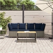 vidaXL Patio Sofa with Cushions in Navy Blue and Grey Poly Rattan