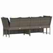 vidaXL Patio Sofa with Cushions in Navy Blue and Grey Poly Rattan