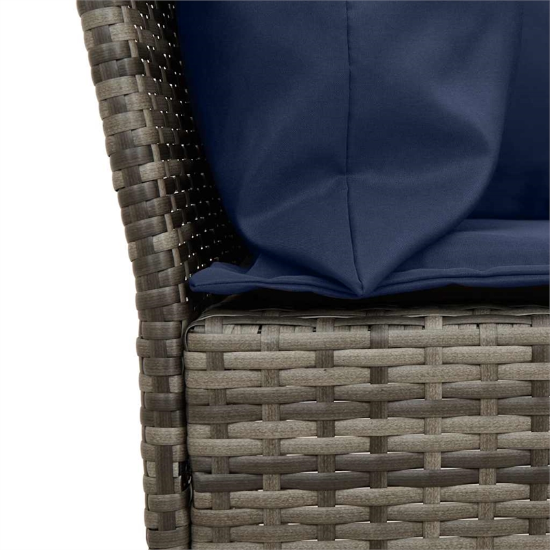 vidaXL Patio Sofa with Cushions in Navy Blue and Grey Poly Rattan