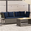 vidaXL Patio Sofa with Cushions in Navy Blue and Grey Poly Rattan
