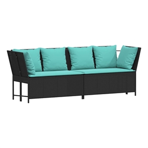 vidaXL Patio Sofa With Cushions in Turquoise And Black Poly Rattan