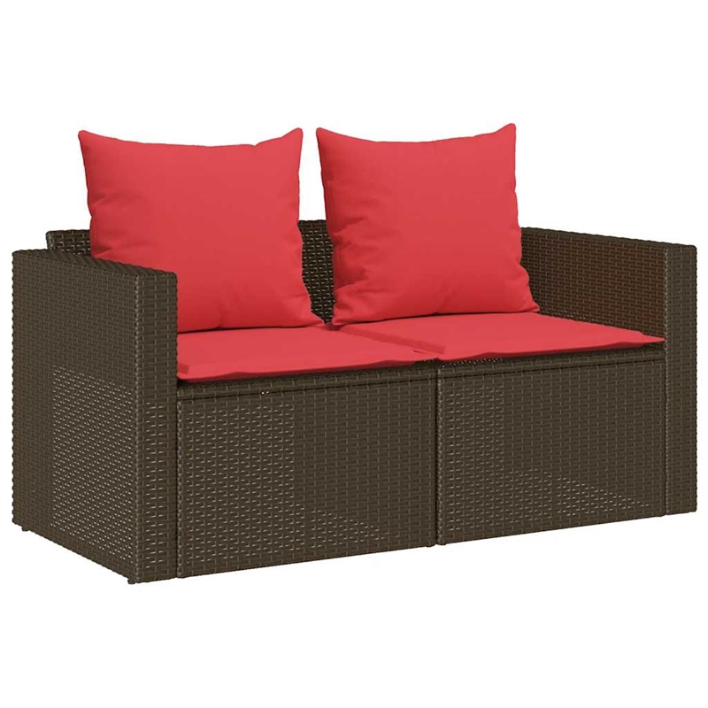 vidaXL 5 Pcs Stackable Patio Sofa Set With Cushions in Red and Brown Poly Rattan