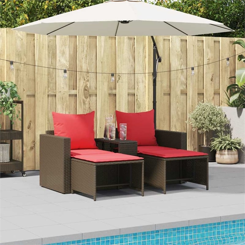 vidaXL 5 Pcs Stackable Patio Sofa Set With Cushions in Red and Brown Poly Rattan
