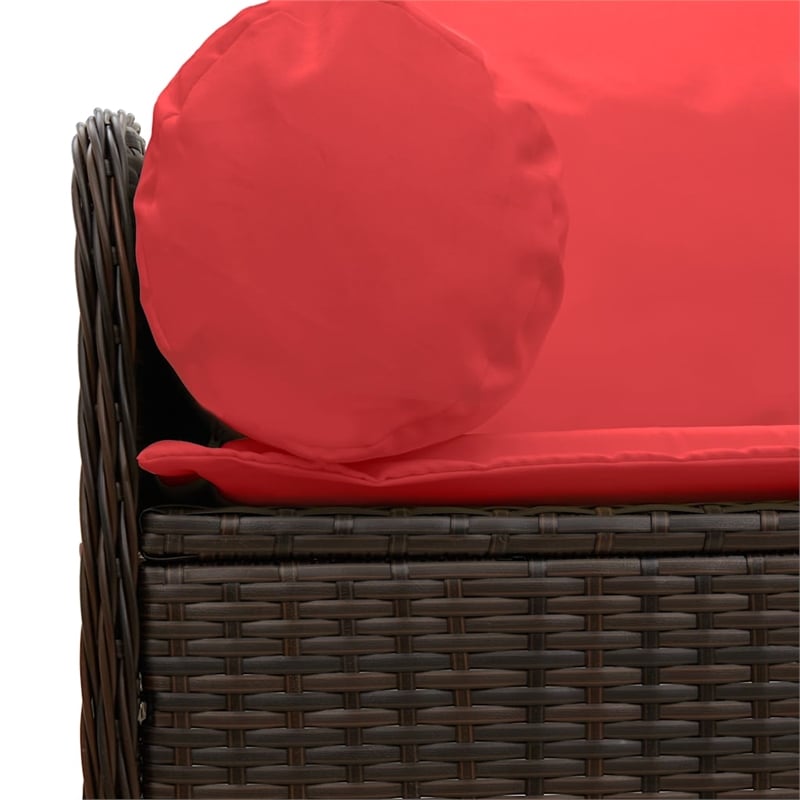 vidaXL 3-Seater Patio Sofa with Cushions in Red and Poly Rattan in Brown